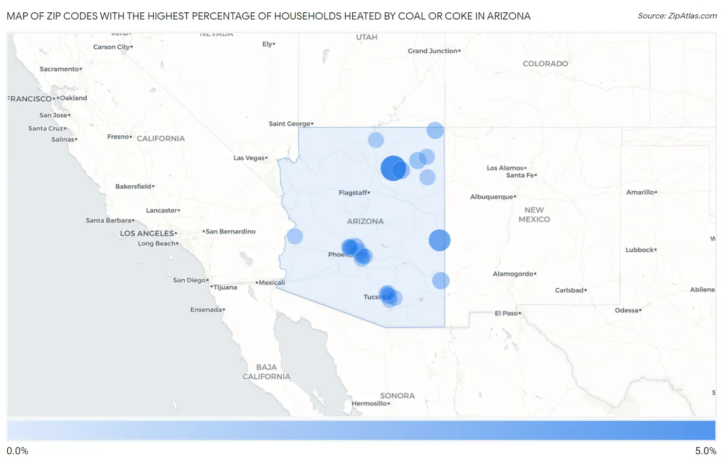 Zip Codes with the Highest Percentage of Households Heated by Coal or Coke in Arizona Map