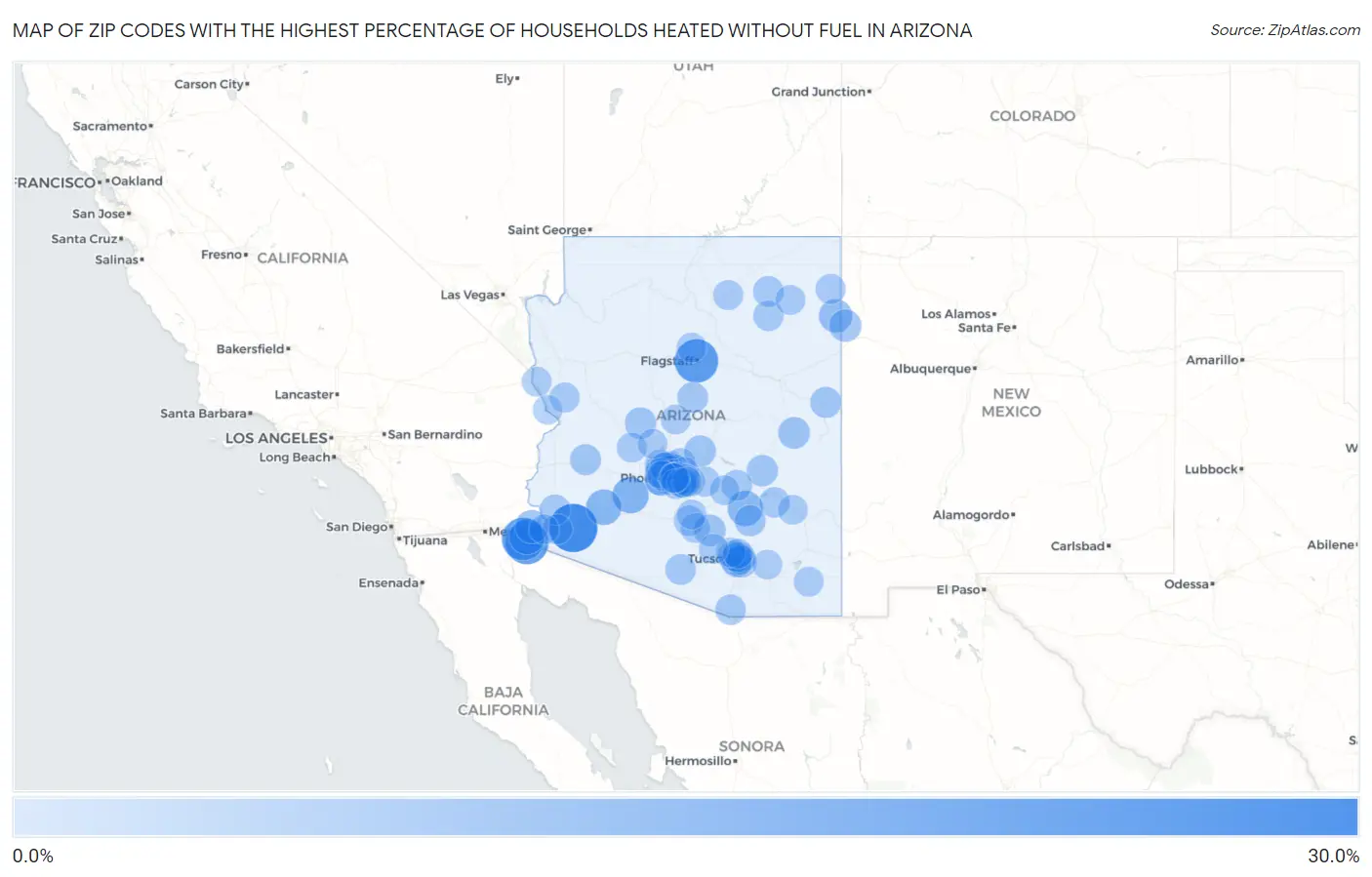 Zip Codes with the Highest Percentage of Households Heated without Fuel in Arizona Map