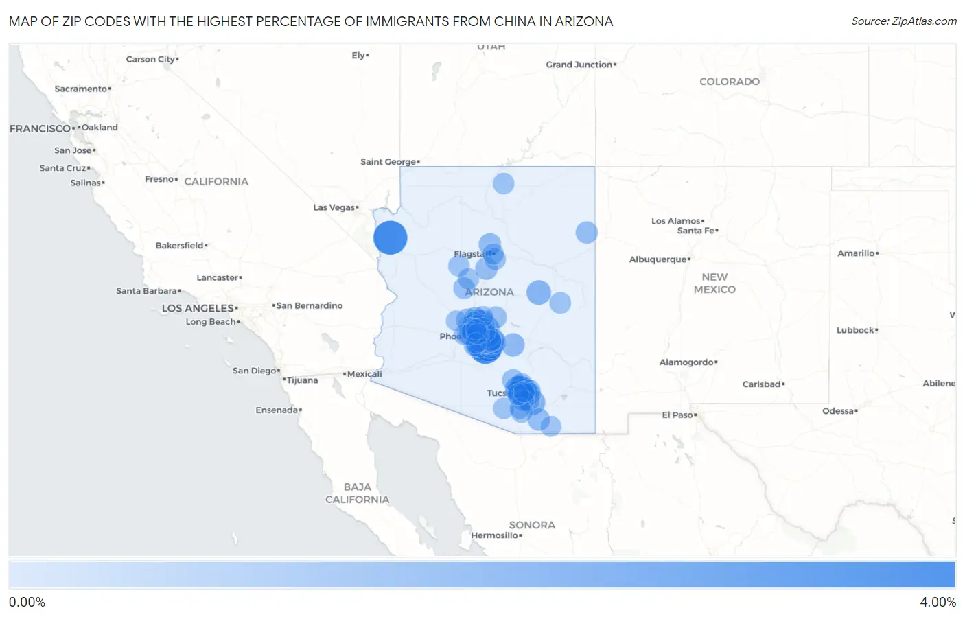 Zip Codes with the Highest Percentage of Immigrants from China in Arizona Map