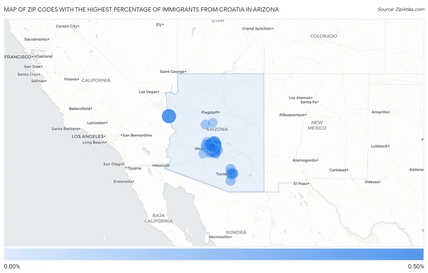 Zip Codes with the Highest Percentage of Immigrants from Croatia in Arizona Map