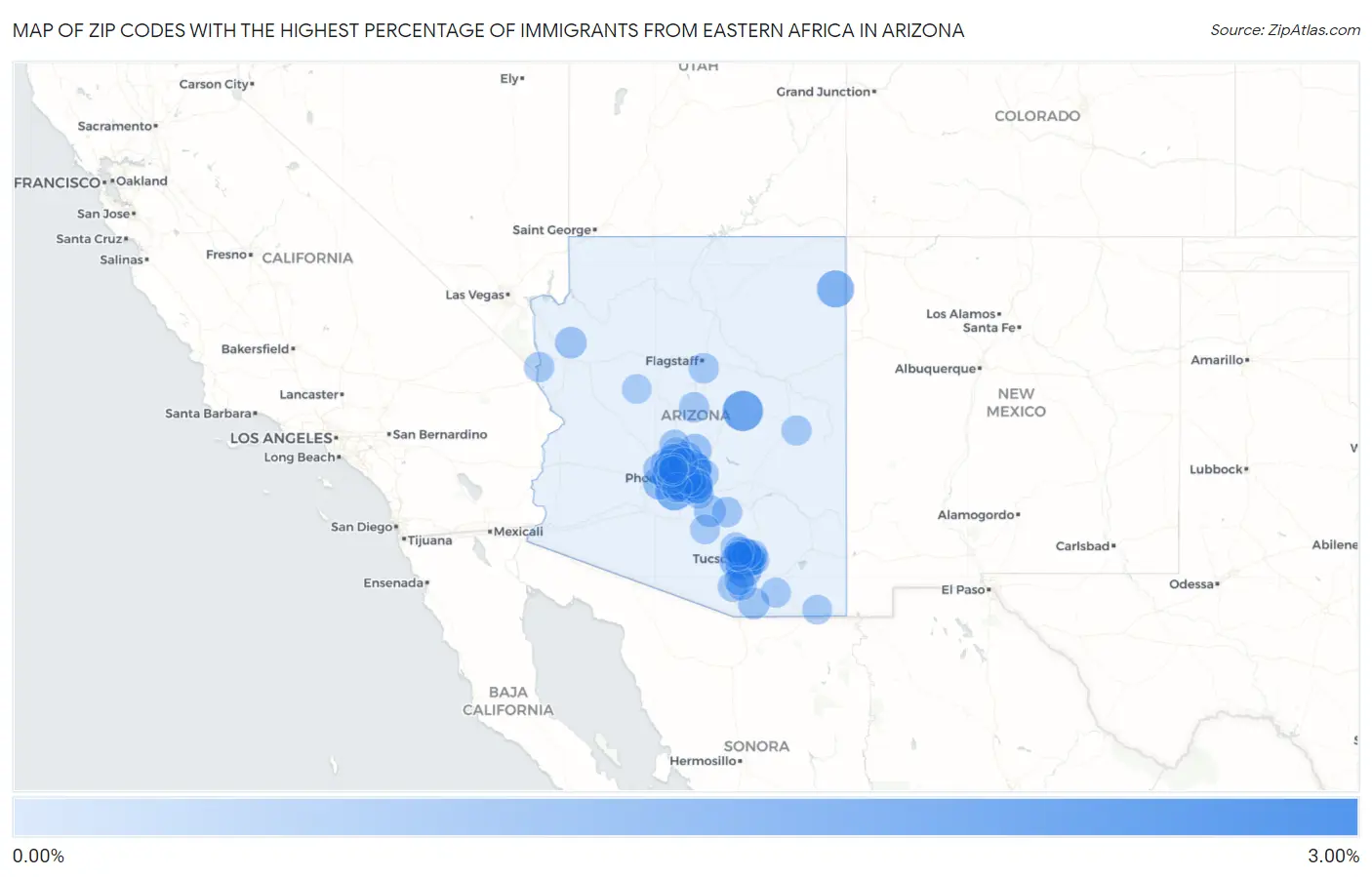 Zip Codes with the Highest Percentage of Immigrants from Eastern Africa in Arizona Map