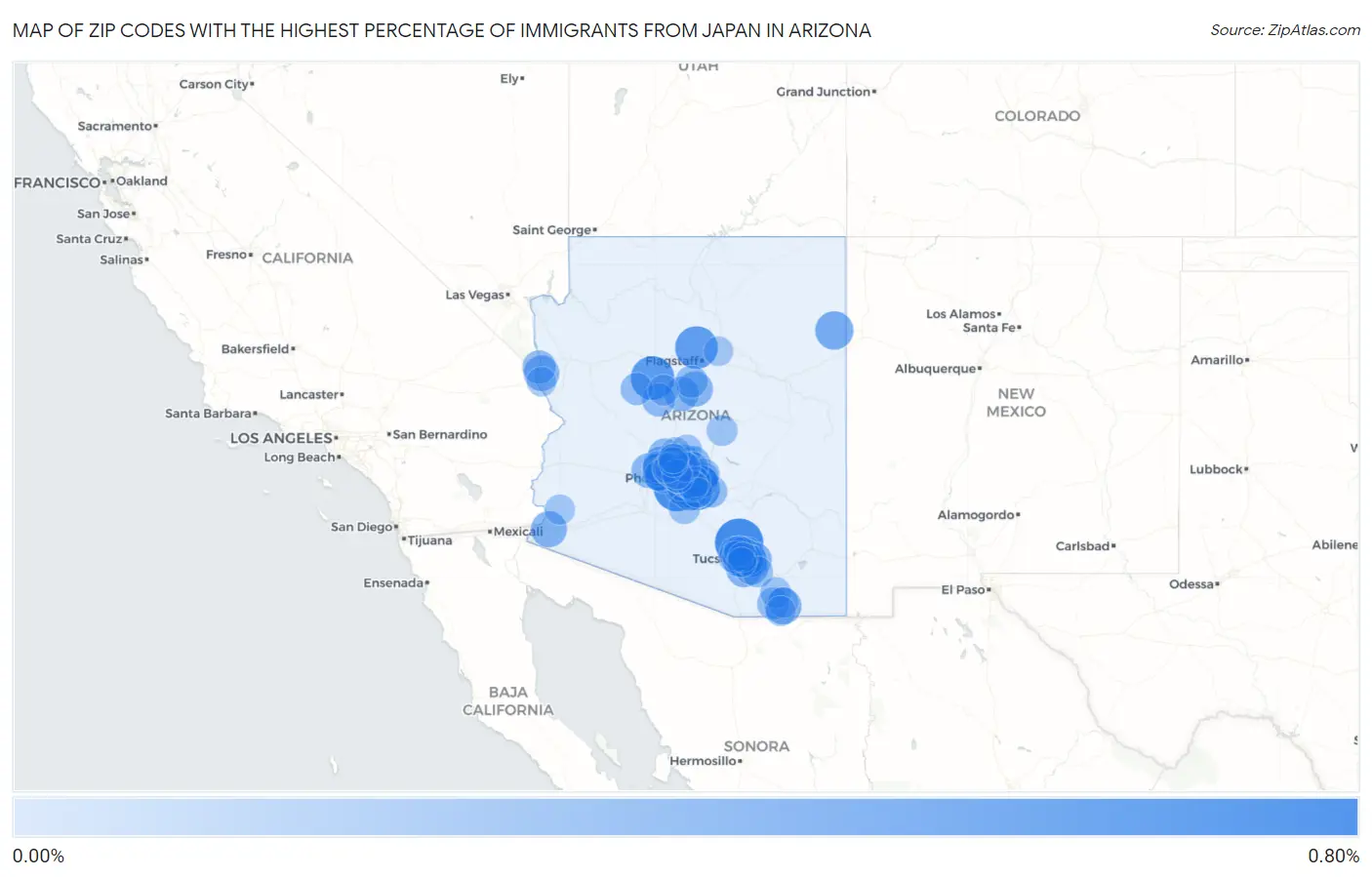 Zip Codes with the Highest Percentage of Immigrants from Japan in Arizona Map