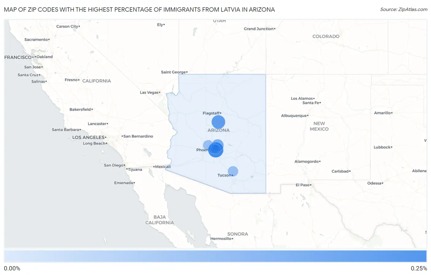 Zip Codes with the Highest Percentage of Immigrants from Latvia in Arizona Map