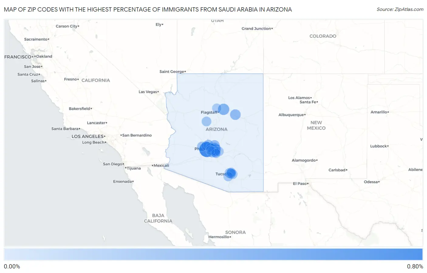 Zip Codes with the Highest Percentage of Immigrants from Saudi Arabia in Arizona Map