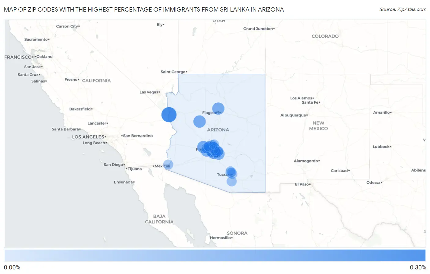 Zip Codes with the Highest Percentage of Immigrants from Sri Lanka in Arizona Map