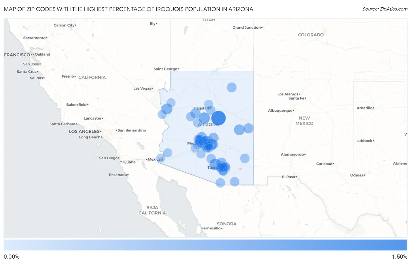 Zip Codes with the Highest Percentage of Iroquois Population in Arizona Map