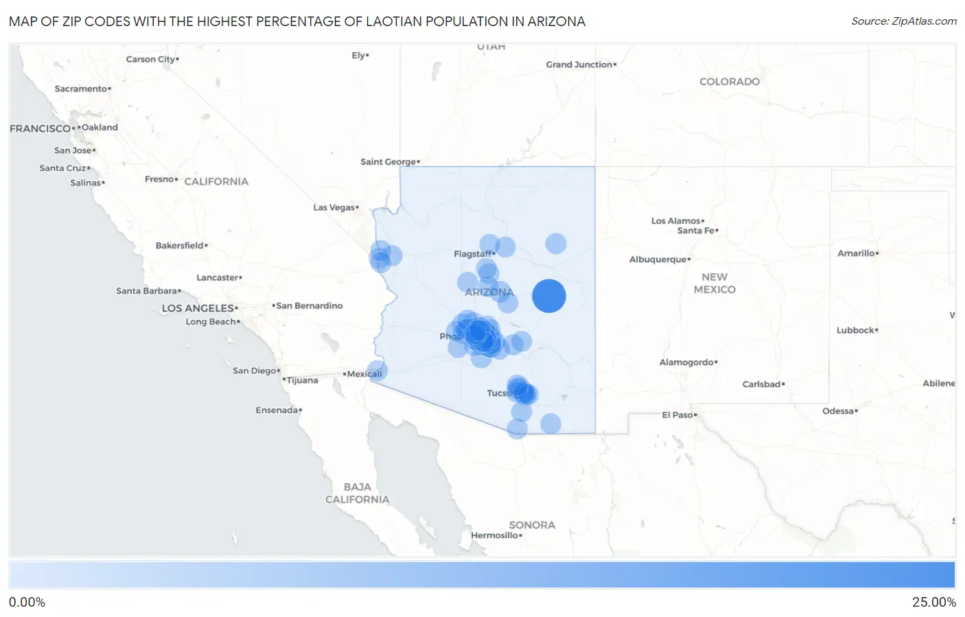Zip Codes with the Highest Percentage of Laotian Population in Arizona Map