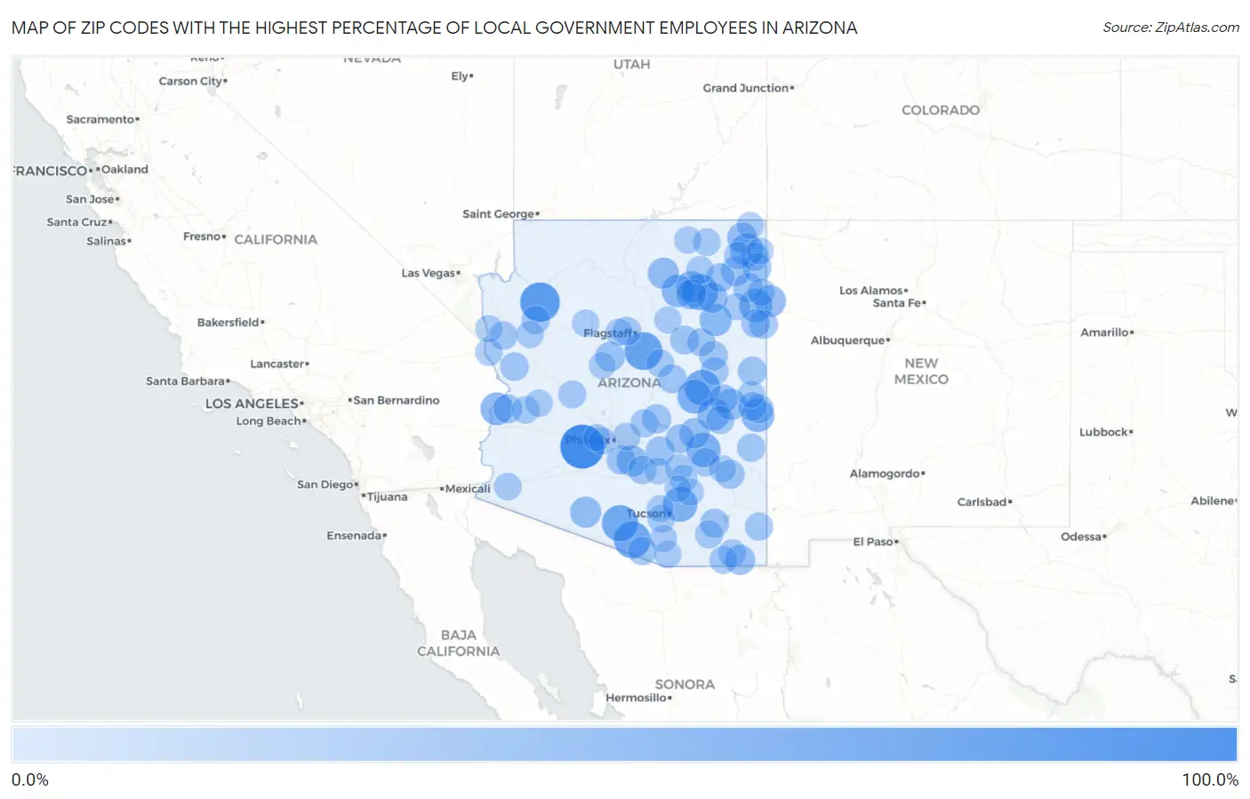 Zip Codes with the Highest Percentage of Local Government Employees in Arizona Map