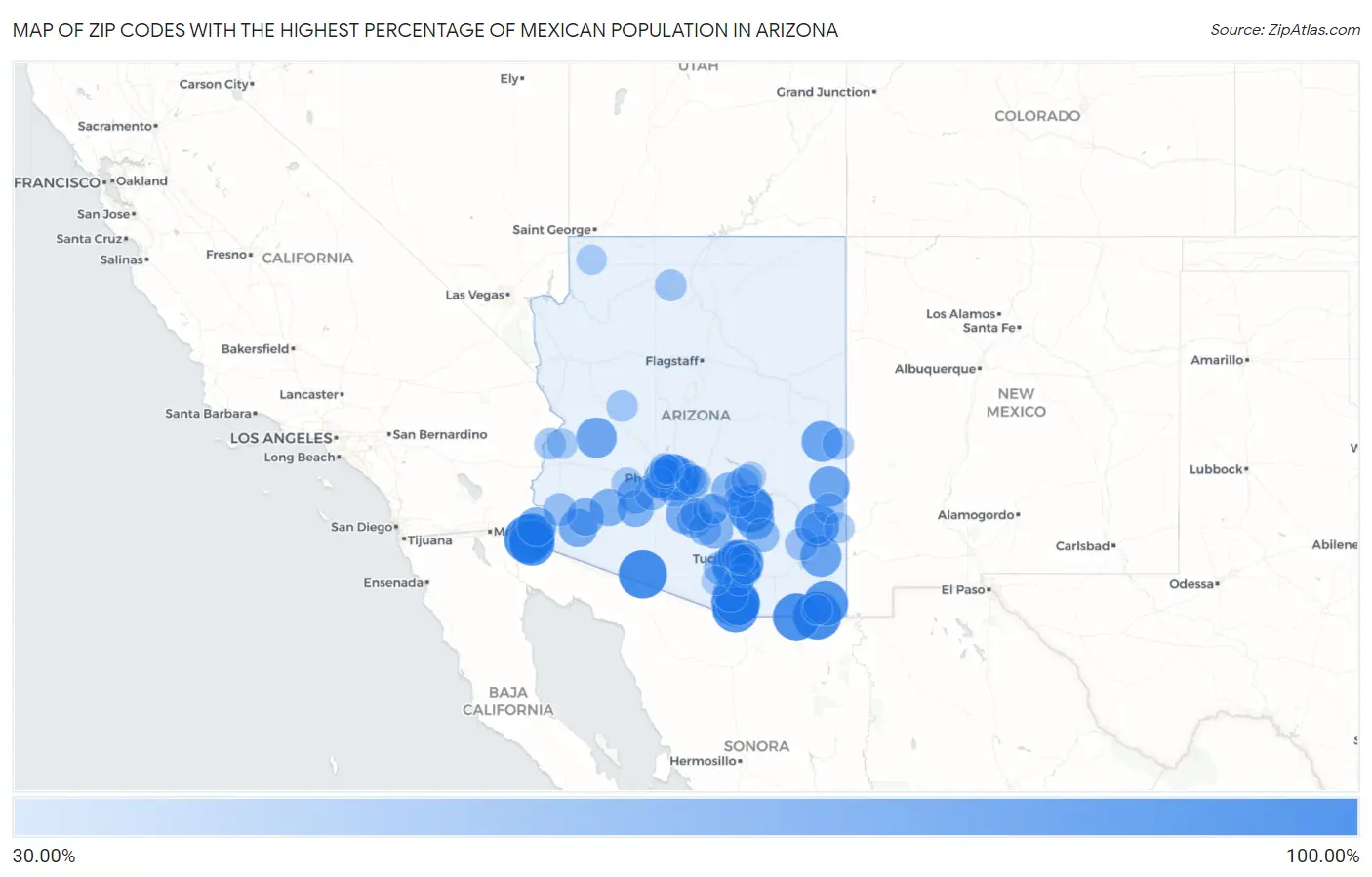 Zip Codes with the Highest Percentage of Mexican Population in Arizona Map