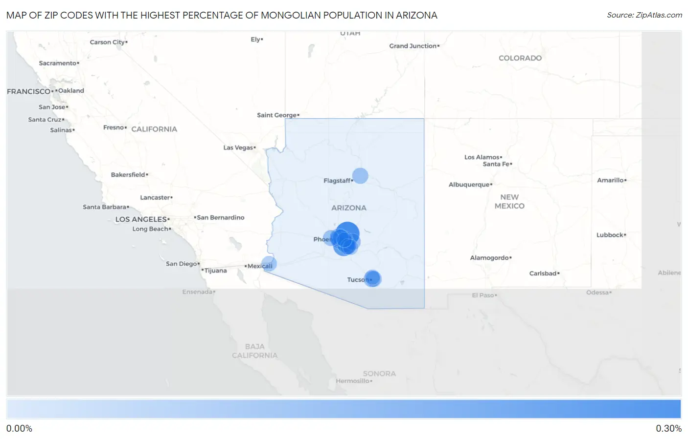 Zip Codes with the Highest Percentage of Mongolian Population in Arizona Map