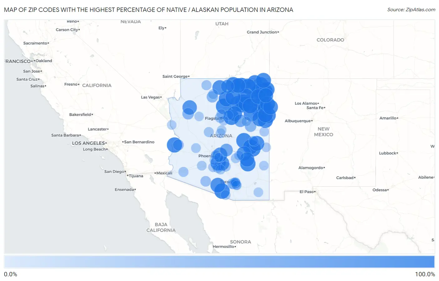 Zip Codes with the Highest Percentage of Native / Alaskan Population in Arizona Map