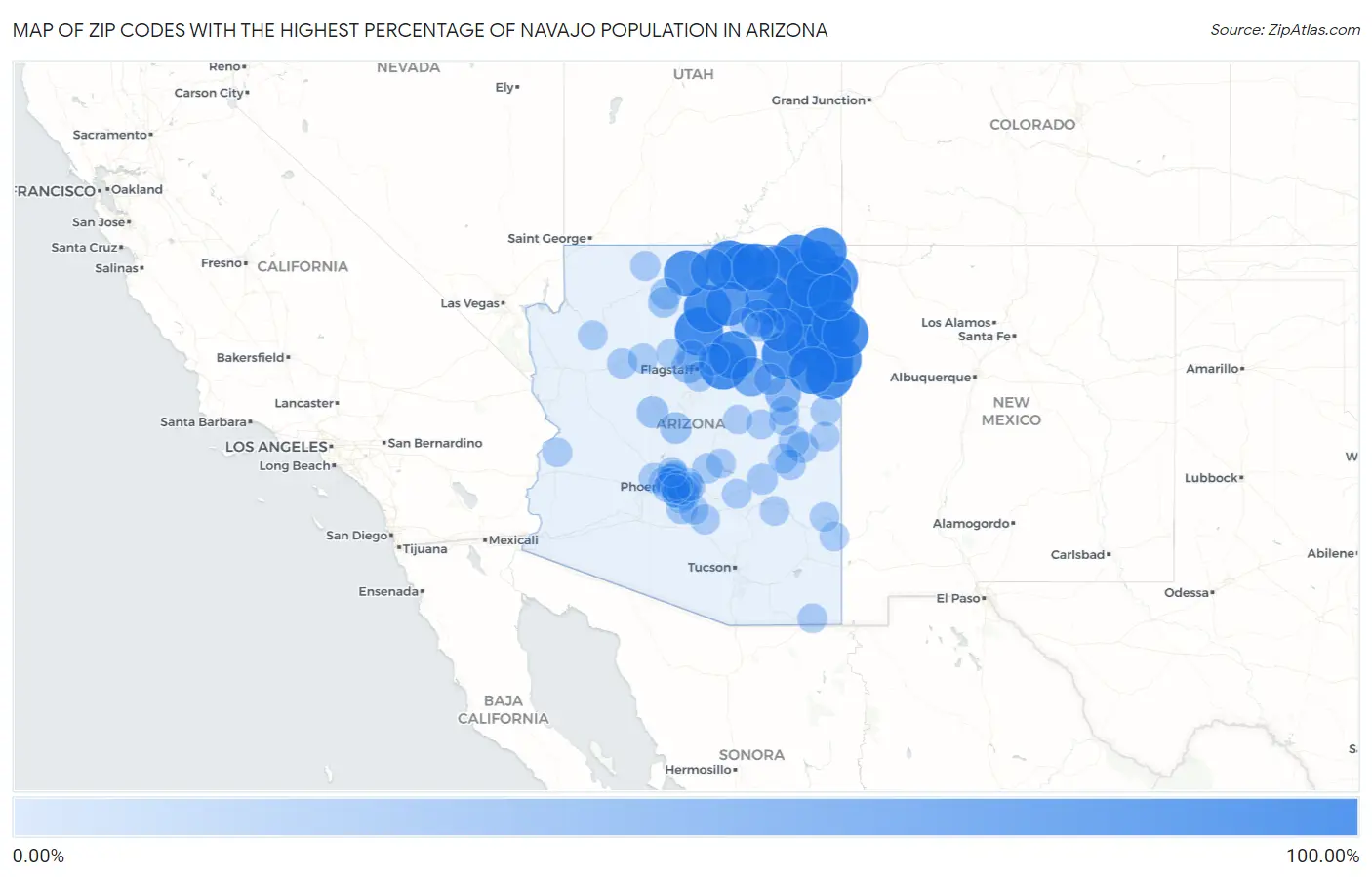 Zip Codes with the Highest Percentage of Navajo Population in Arizona Map