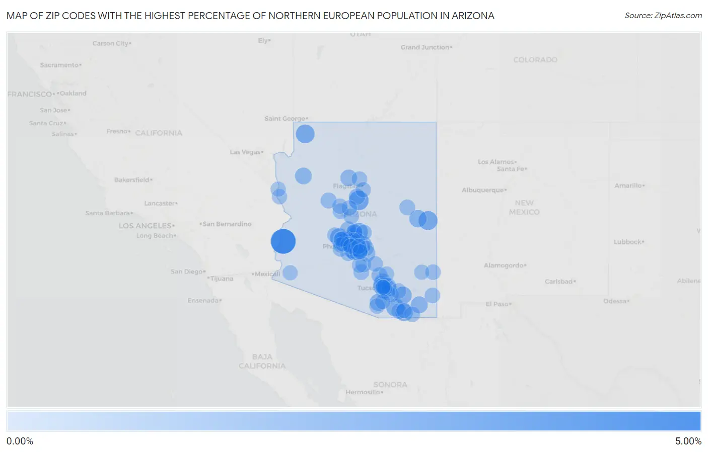 Zip Codes with the Highest Percentage of Northern European Population in Arizona Map