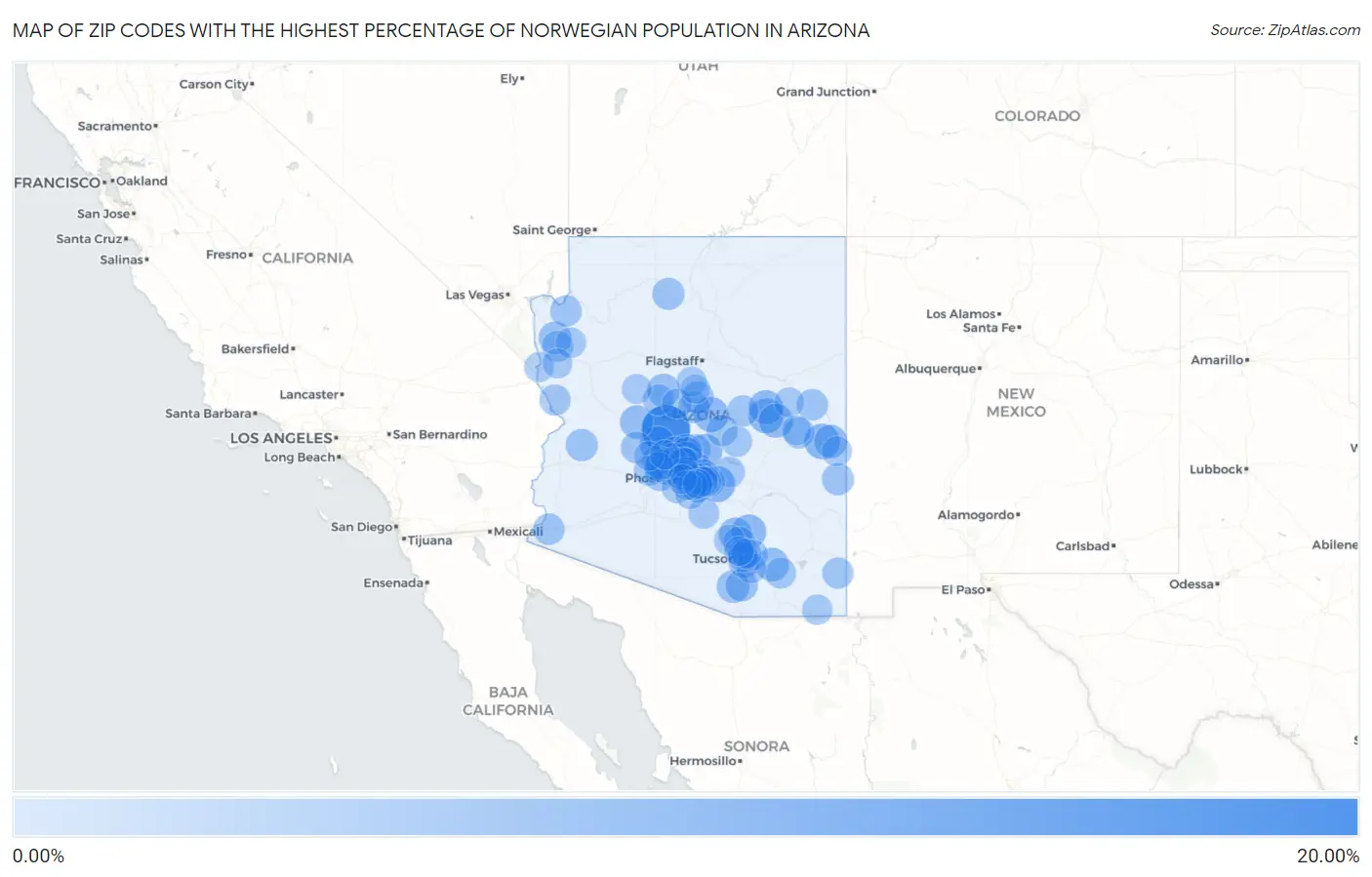 Zip Codes with the Highest Percentage of Norwegian Population in Arizona Map
