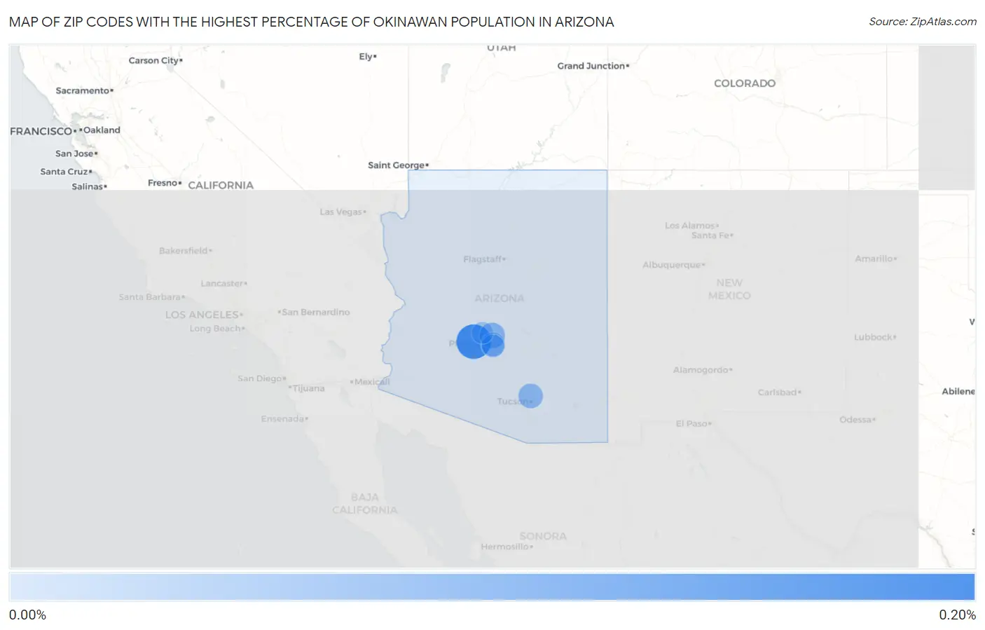 Zip Codes with the Highest Percentage of Okinawan Population in Arizona Map