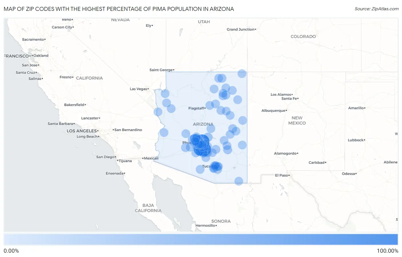Zip Codes with the Highest Percentage of Pima Population in Arizona Map