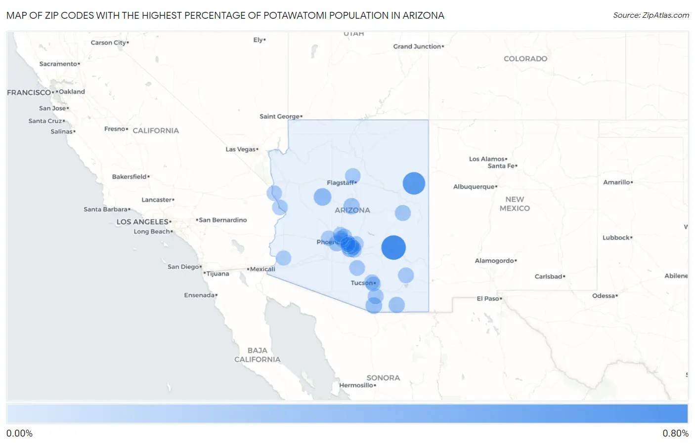 Zip Codes with the Highest Percentage of Potawatomi Population in Arizona Map