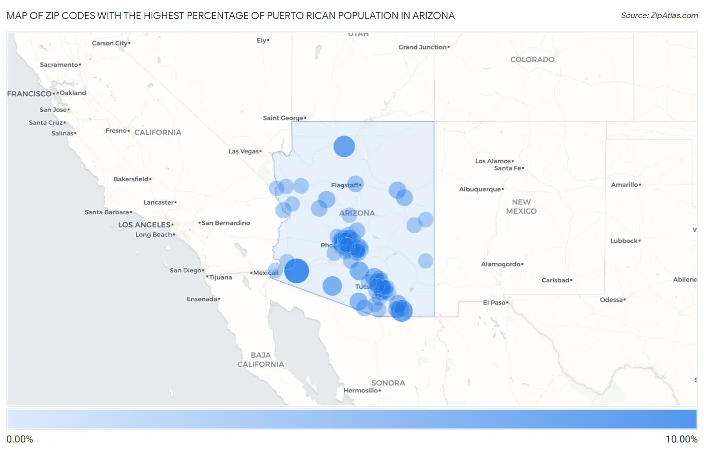 Zip Codes with the Highest Percentage of Puerto Rican Population in Arizona Map