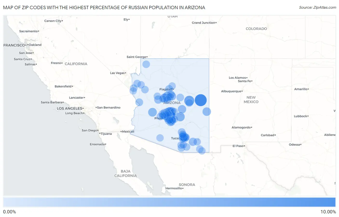 Zip Codes with the Highest Percentage of Russian Population in Arizona Map