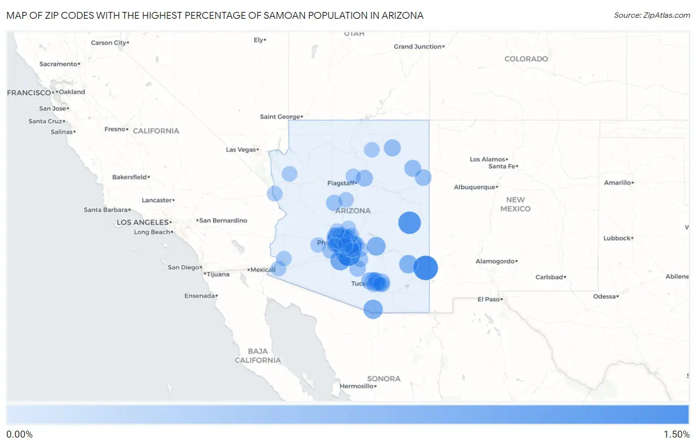 Zip Codes with the Highest Percentage of Samoan Population in Arizona Map