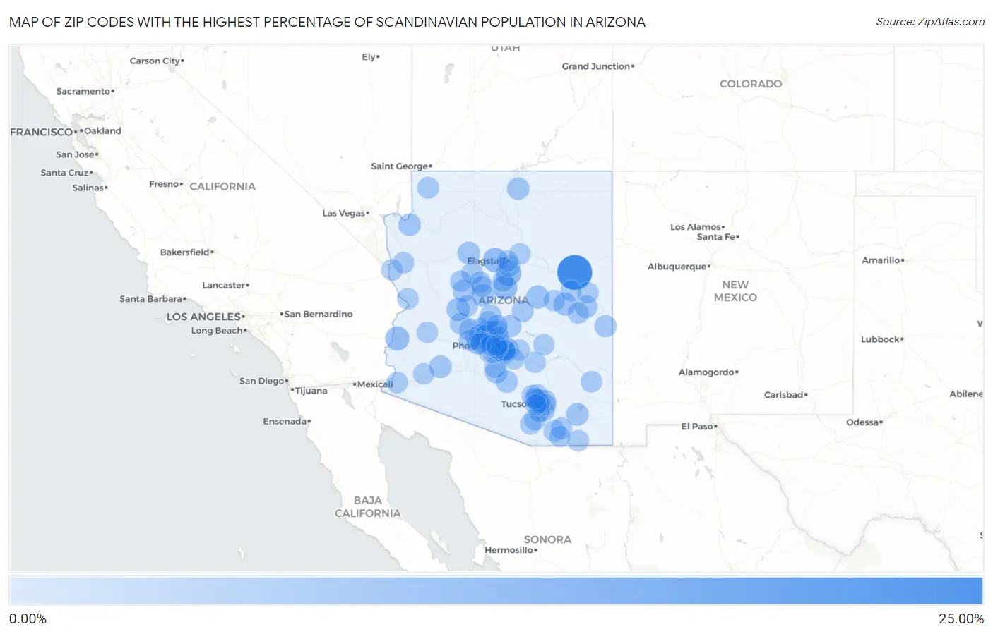 Zip Codes with the Highest Percentage of Scandinavian Population in Arizona Map
