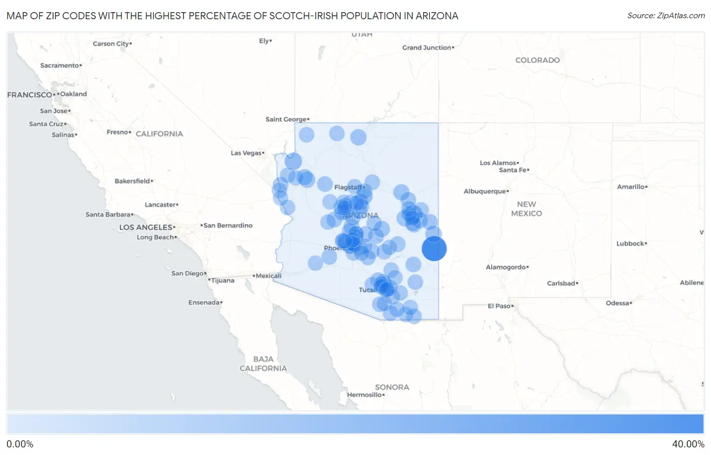 Zip Codes with the Highest Percentage of Scotch-Irish Population in Arizona Map
