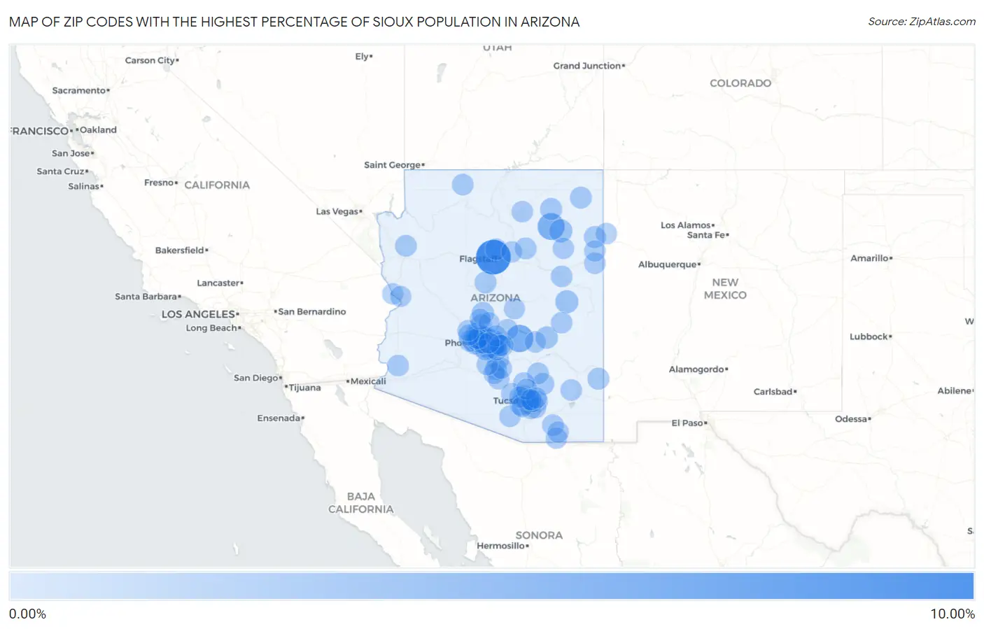 Zip Codes with the Highest Percentage of Sioux Population in Arizona Map