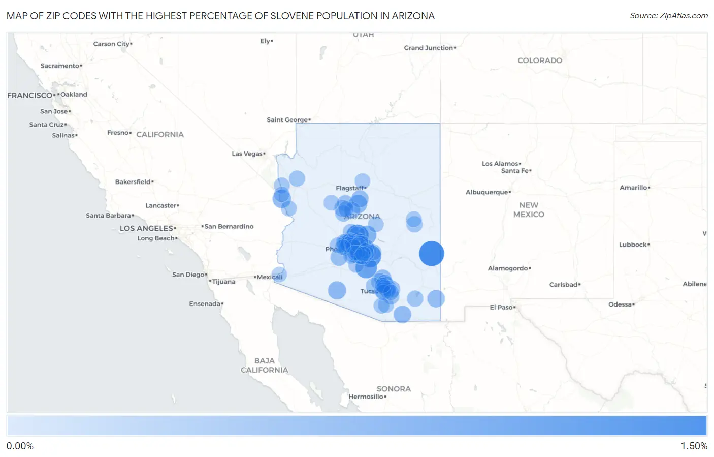 Zip Codes with the Highest Percentage of Slovene Population in Arizona Map