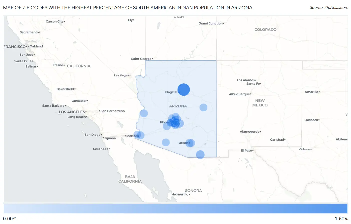 Zip Codes with the Highest Percentage of South American Indian Population in Arizona Map