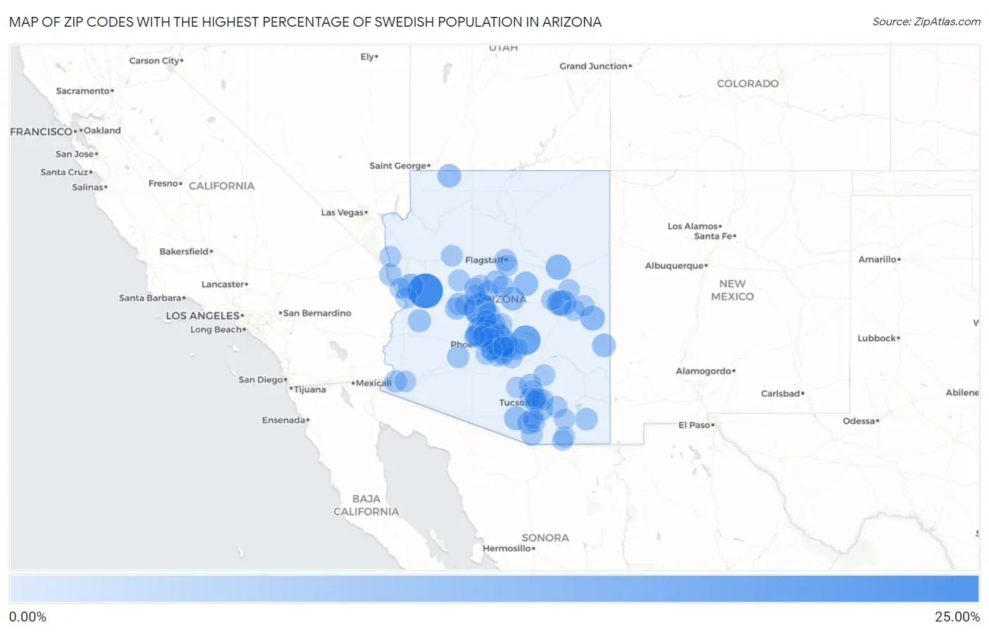 Zip Codes with the Highest Percentage of Swedish Population in Arizona Map