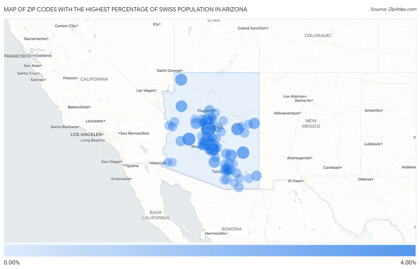 Zip Codes with the Highest Percentage of Swiss Population in Arizona Map