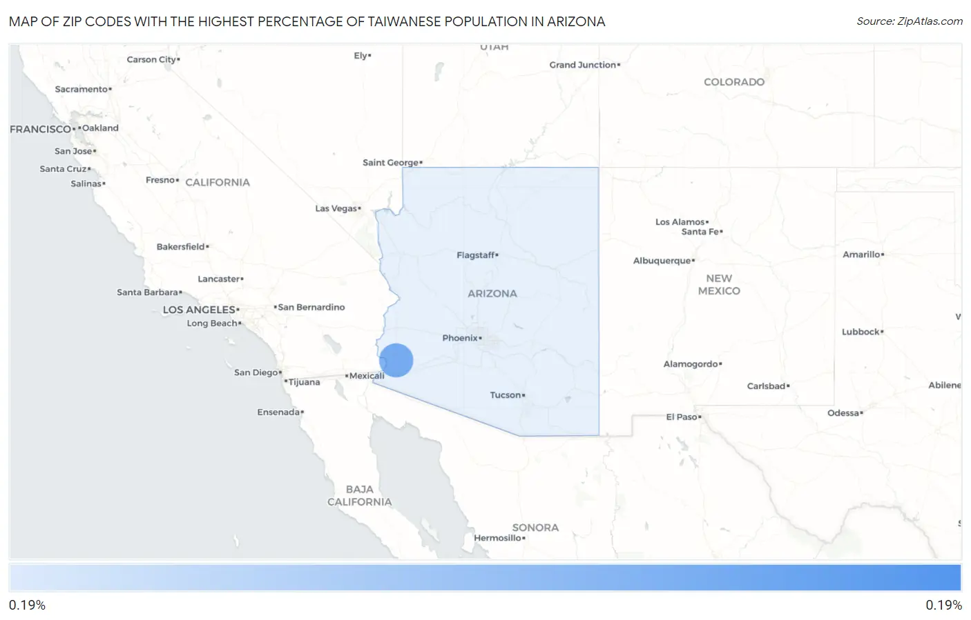 Zip Codes with the Highest Percentage of Taiwanese Population in Arizona Map