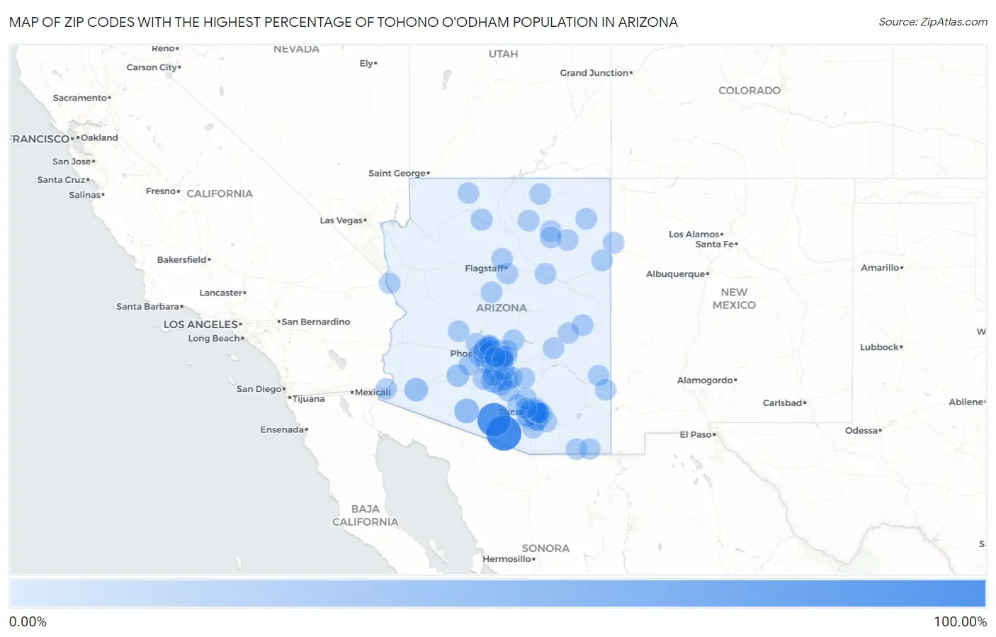 Zip Codes with the Highest Percentage of Tohono O'Odham Population in Arizona Map