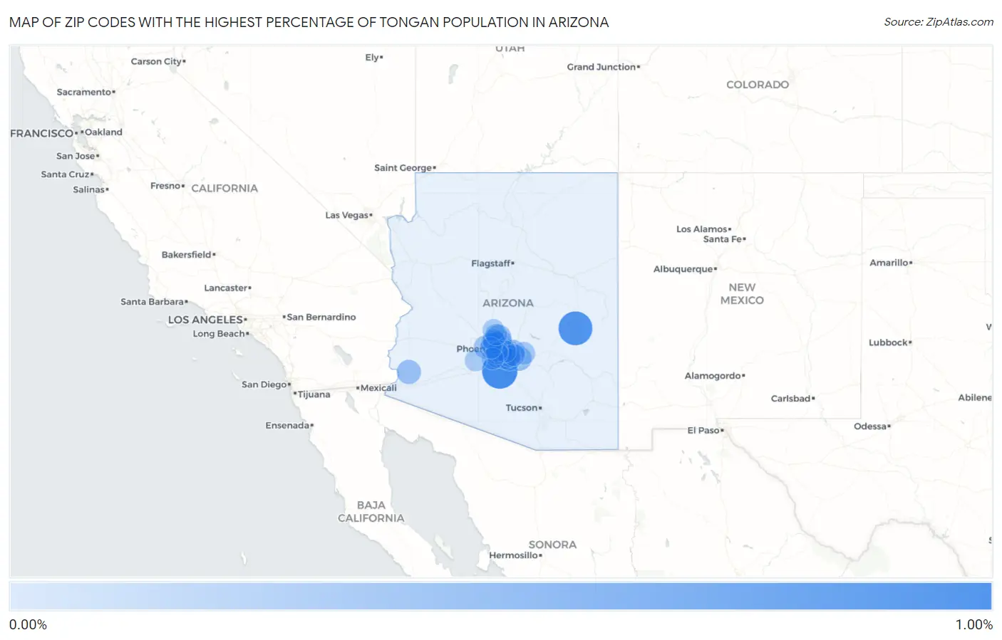 Zip Codes with the Highest Percentage of Tongan Population in Arizona Map