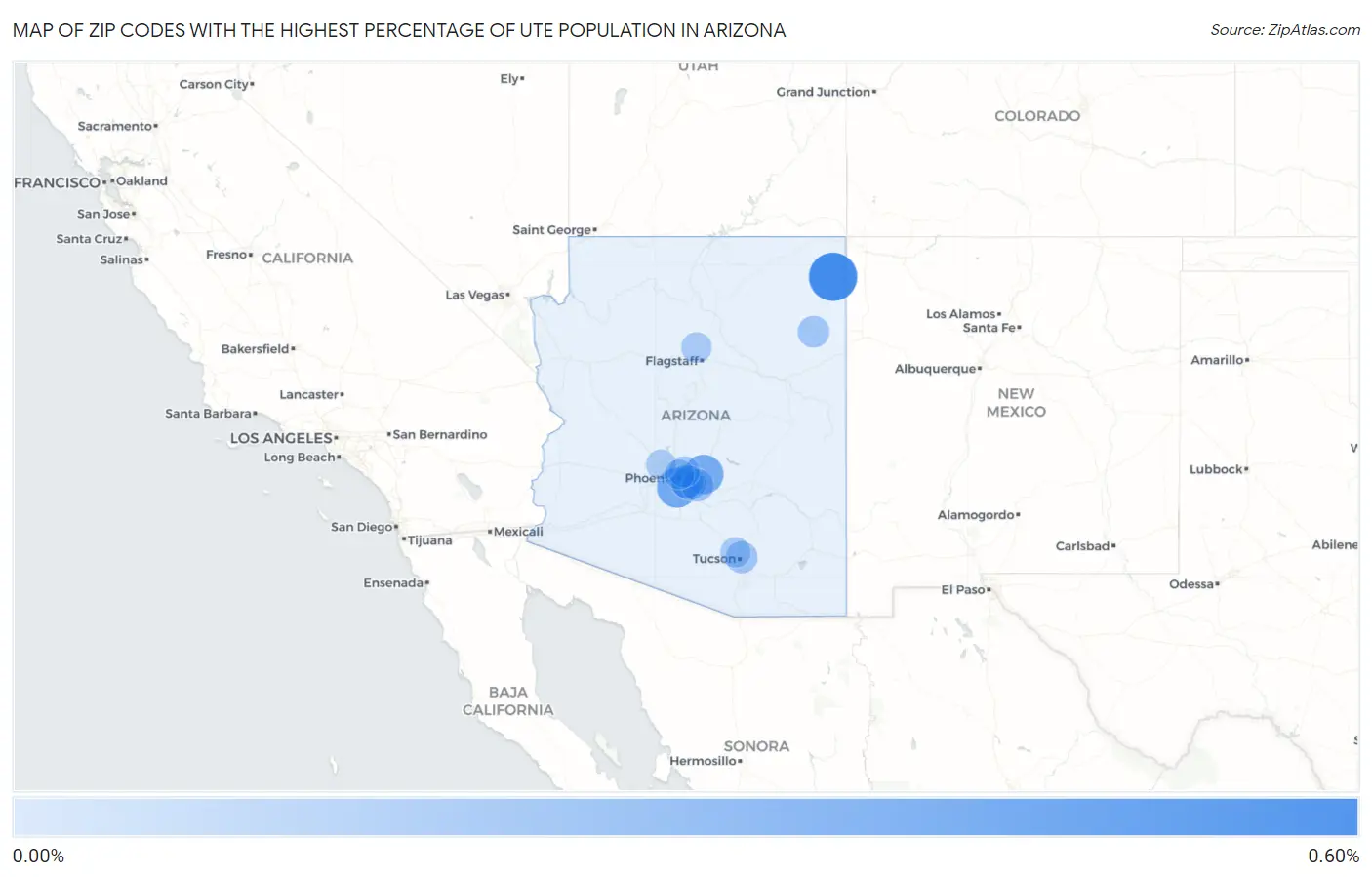 Zip Codes with the Highest Percentage of Ute Population in Arizona Map