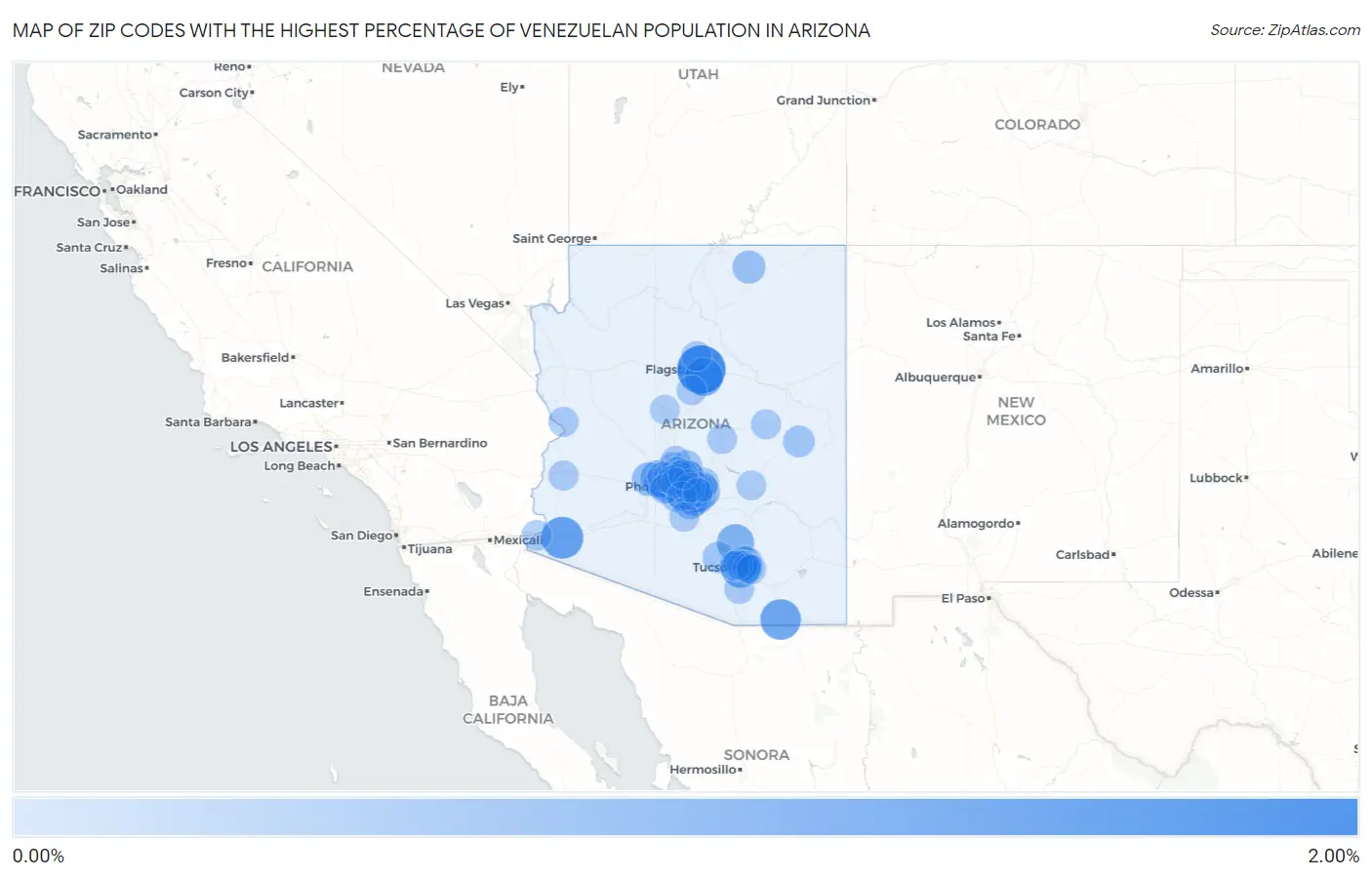 Zip Codes with the Highest Percentage of Venezuelan Population in Arizona Map