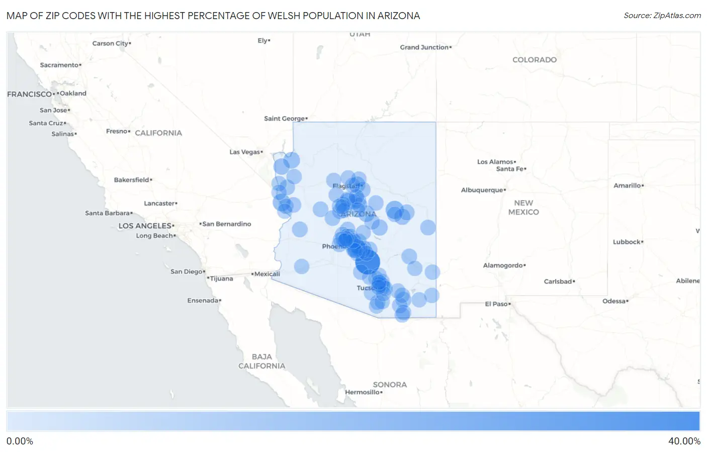 Zip Codes with the Highest Percentage of Welsh Population in Arizona Map