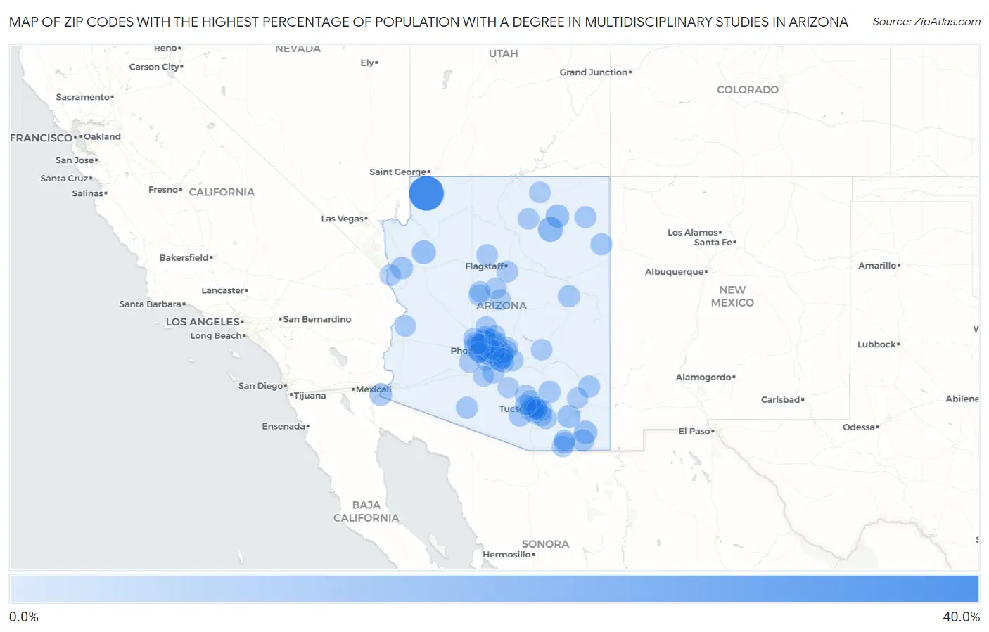 Zip Codes with the Highest Percentage of Population with a Degree in Multidisciplinary Studies in Arizona Map