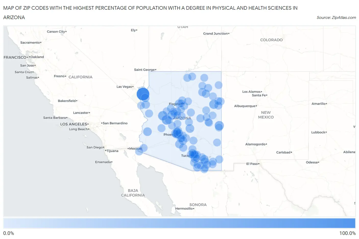 Zip Codes with the Highest Percentage of Population with a Degree in Physical and Health Sciences in Arizona Map