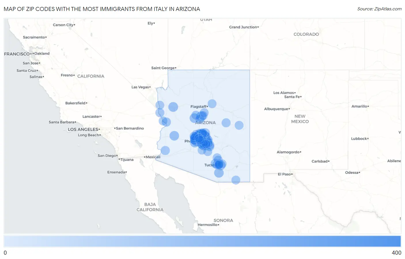 Zip Codes with the Most Immigrants from Italy in Arizona Map
