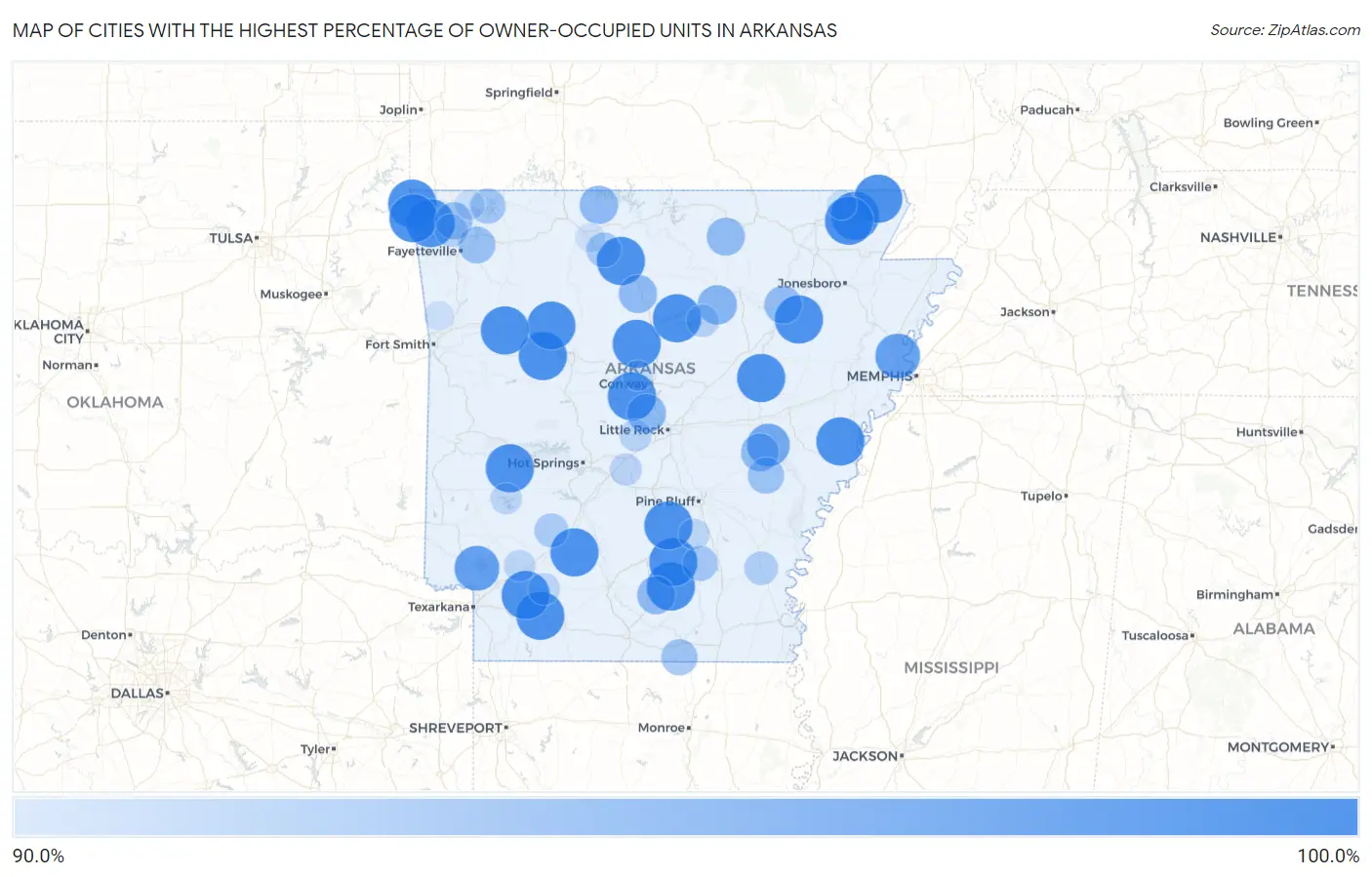 Cities with the Highest Percentage of Owner-Occupied Units in Arkansas Map