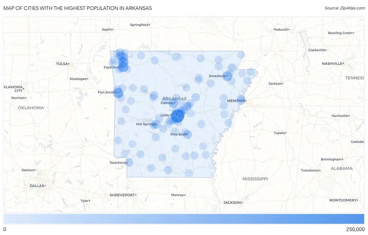 Cities with the Highest Population in Arkansas Map