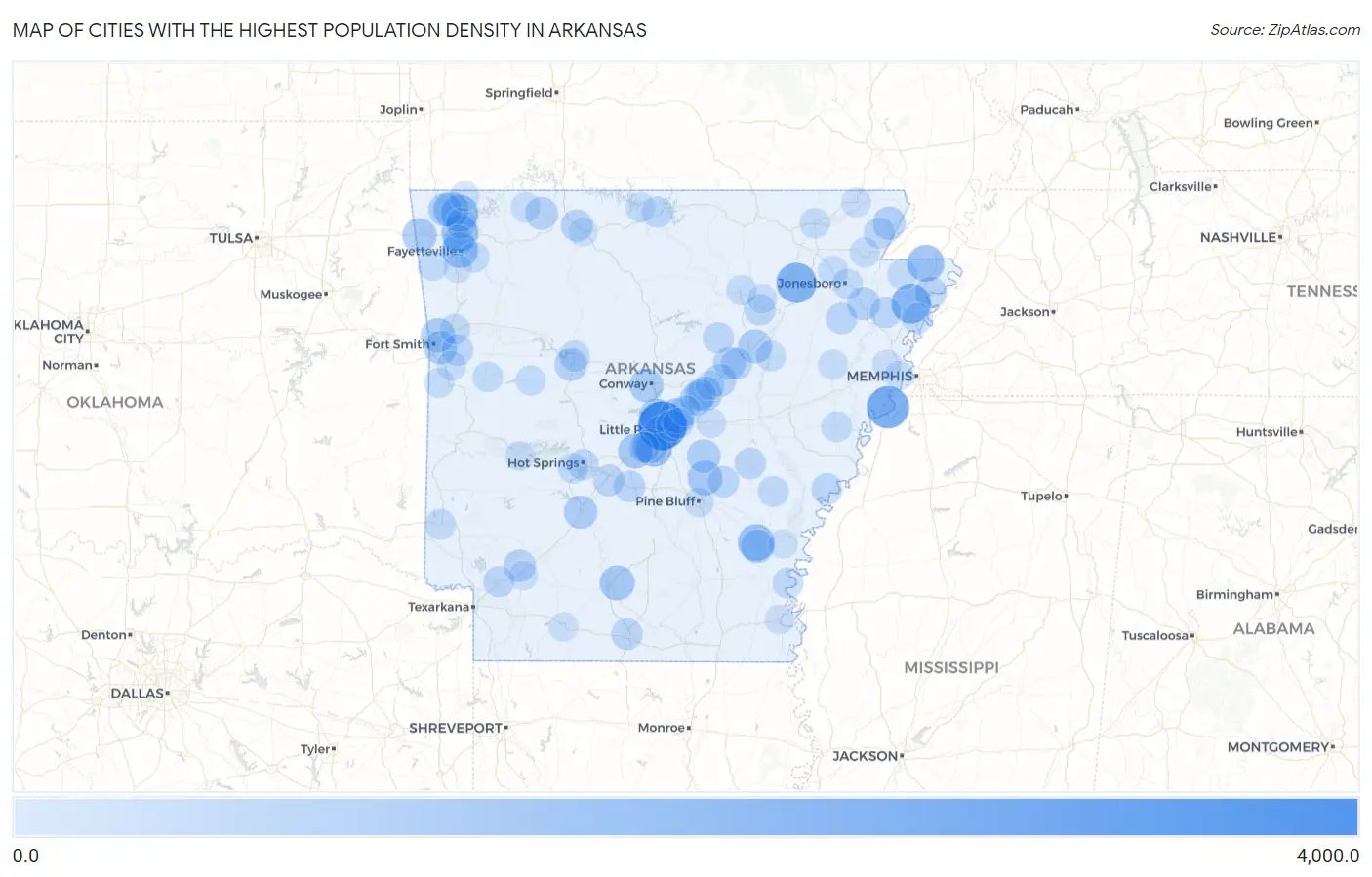 Highest Population Density in Arkansas by City | 2023 | Zip Atlas