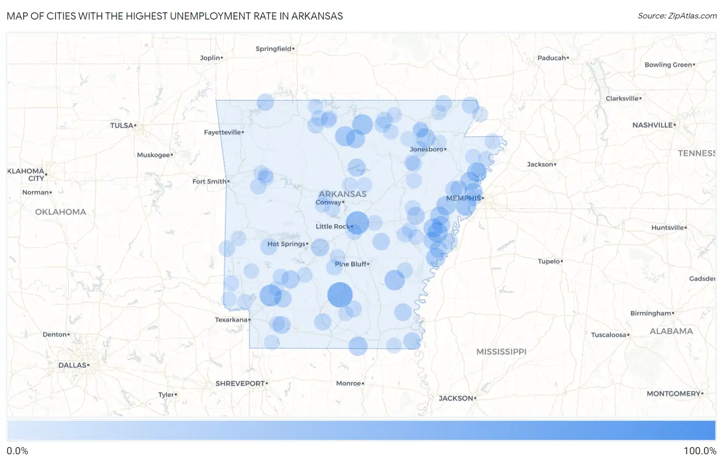 Cities with the Highest Unemployment Rate in Arkansas Map
