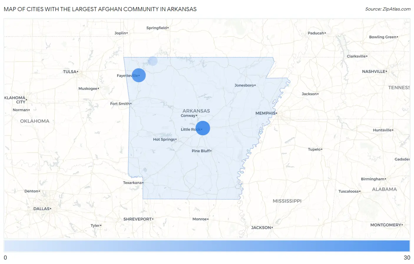Cities with the Largest Afghan Community in Arkansas Map