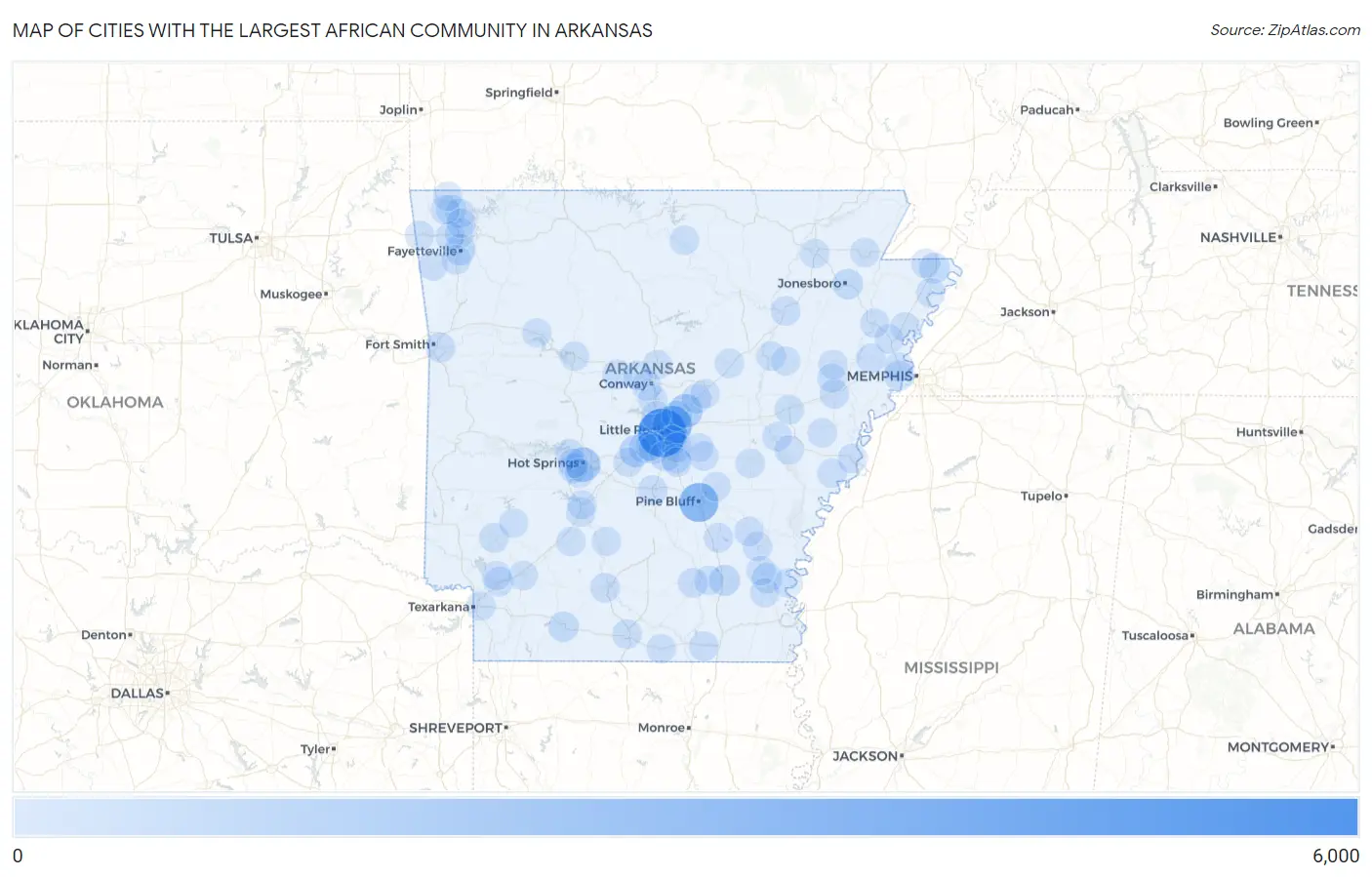 Cities with the Largest African Community in Arkansas Map