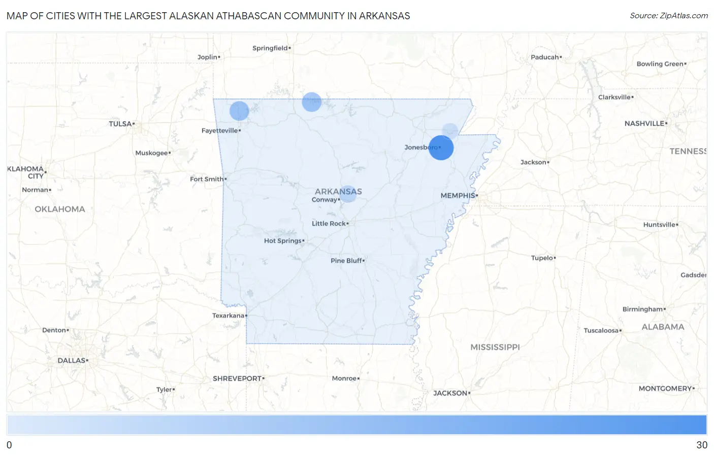 Cities with the Largest Alaskan Athabascan Community in Arkansas Map