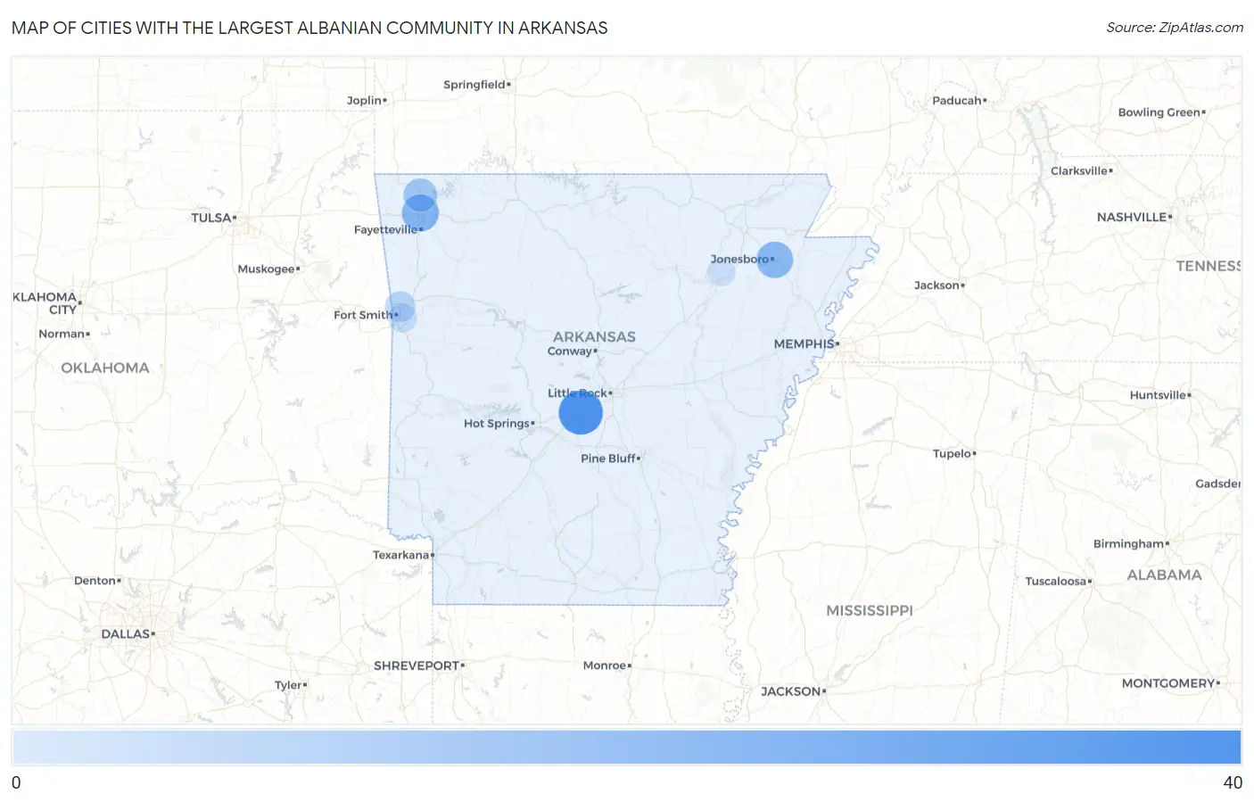 Cities with the Largest Albanian Community in Arkansas Map