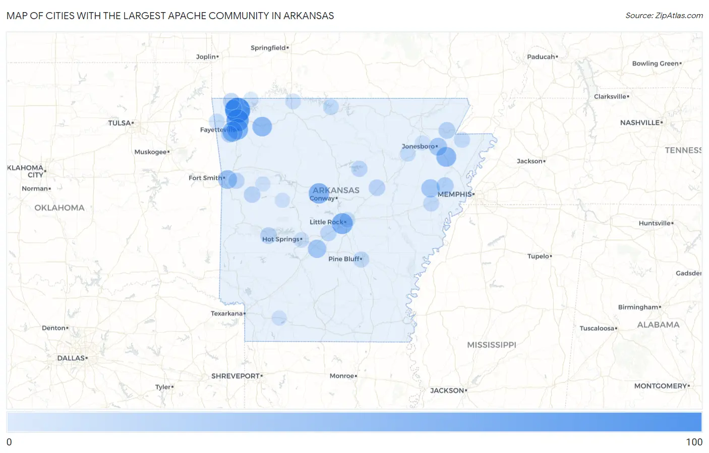 Cities with the Largest Apache Community in Arkansas Map