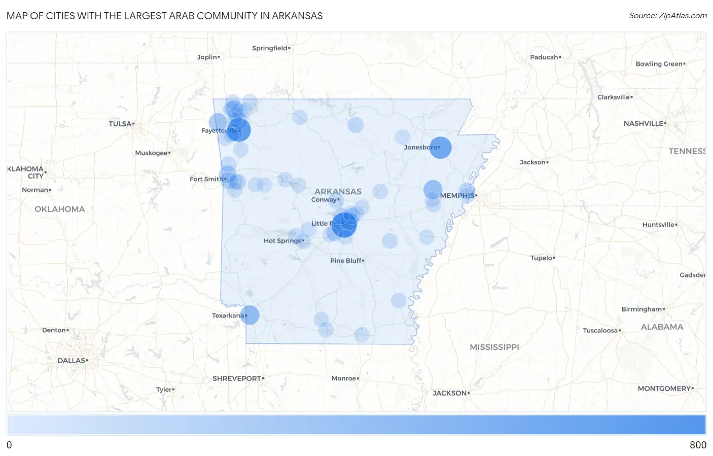 Cities with the Largest Arab Community in Arkansas Map